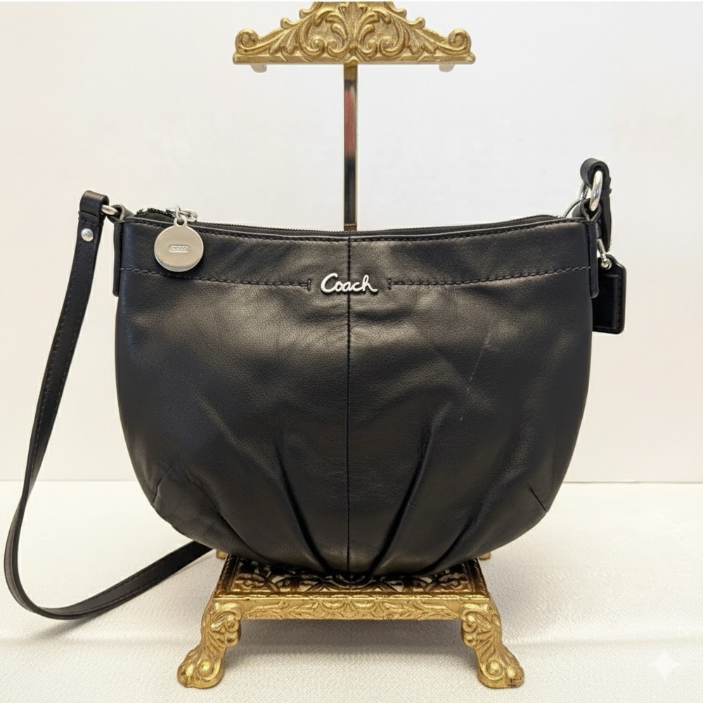 Coach Ashley Black Leather Pleated Crossbody Bag EUC
